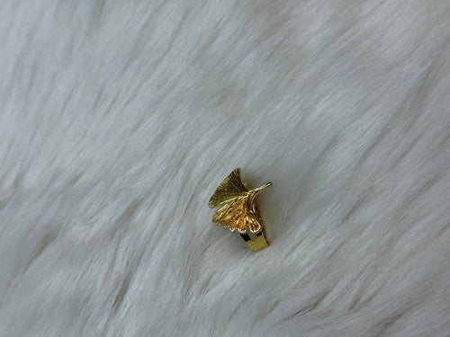 Bague Feuille de Ginkgo Dorée Acier Inoxydable