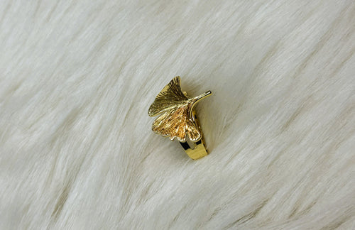 Bague Feuille de Ginkgo Dorée Acier Inoxydable