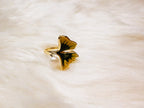 Bague Feuille Ginkgo Jaune-Vert Perles Ajustable Dorée