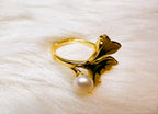 Bague Feuille Ginkgo Jaune-Vert Perles Ajustable Dorée