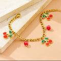 Bracelet Motif Cerise Doré Acier Inoxydable