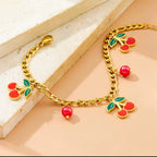 Bracelet Motif Cerise Doré Acier Inoxydable