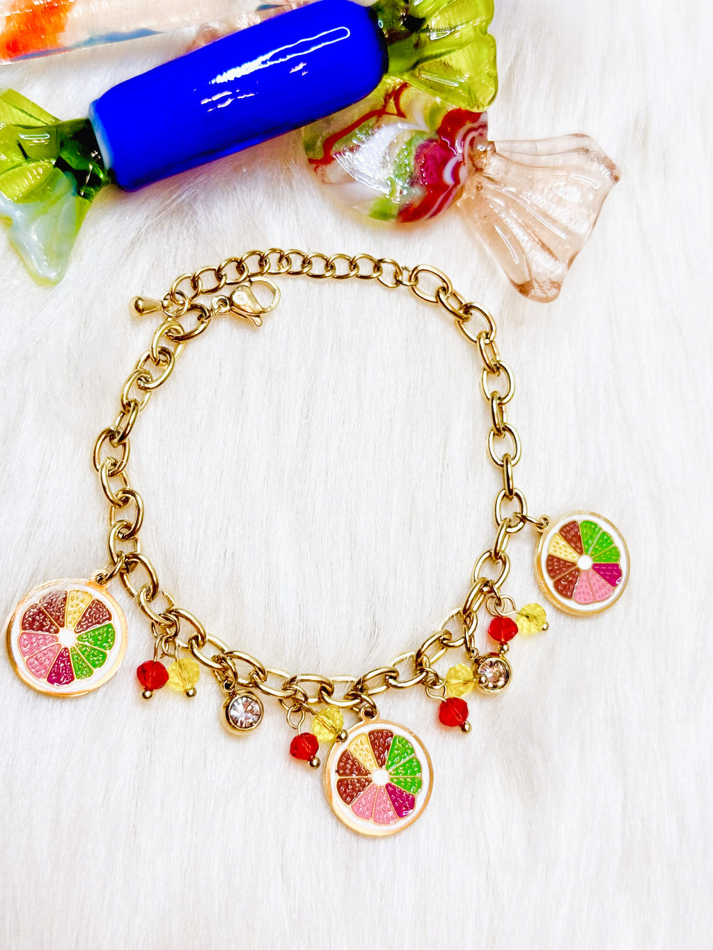Bracelet Citron Multicolore Doré Acier Inoxydable