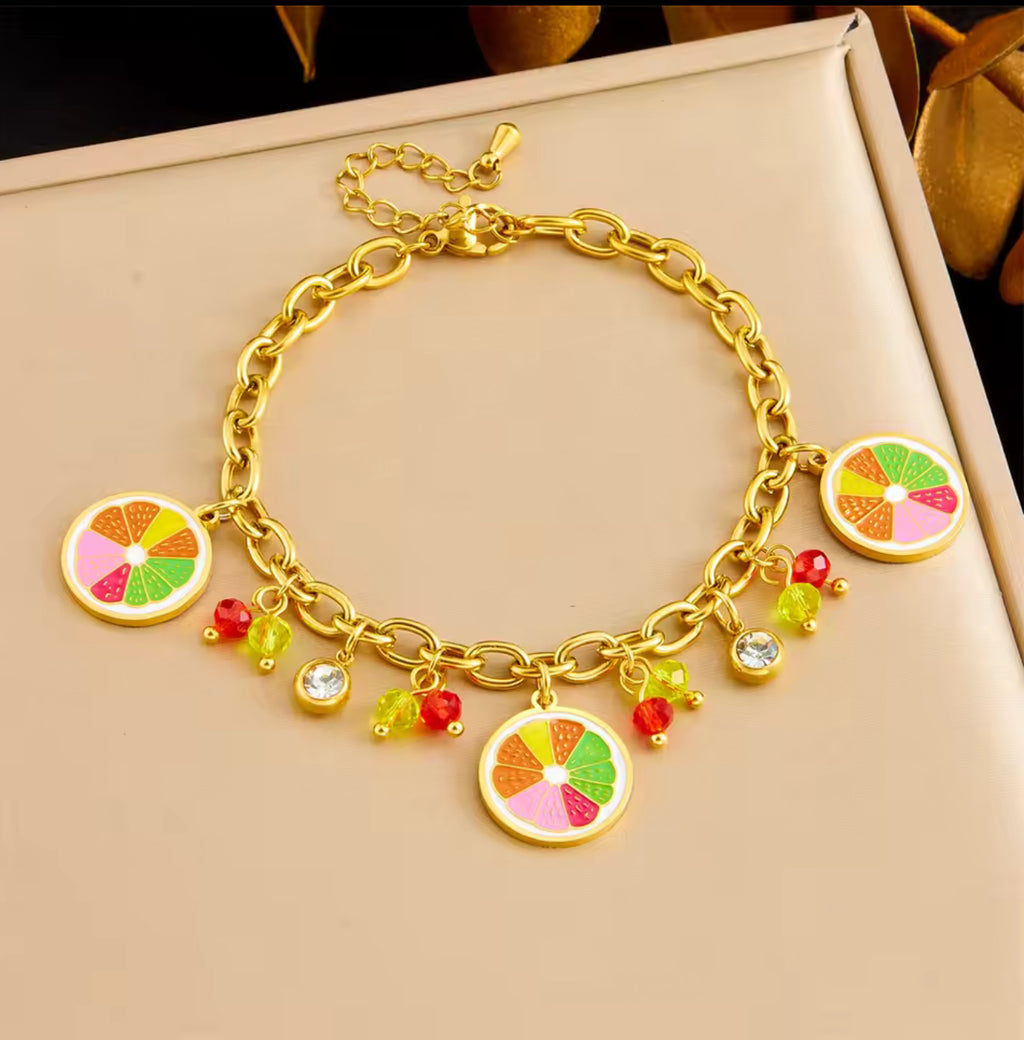 Bracelet Citron Multicolore Doré Acier Inoxydable