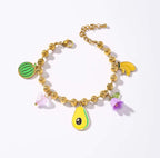 Bracelet Motifs Cœur Fleur Feuille Doré Acier Inoxydable