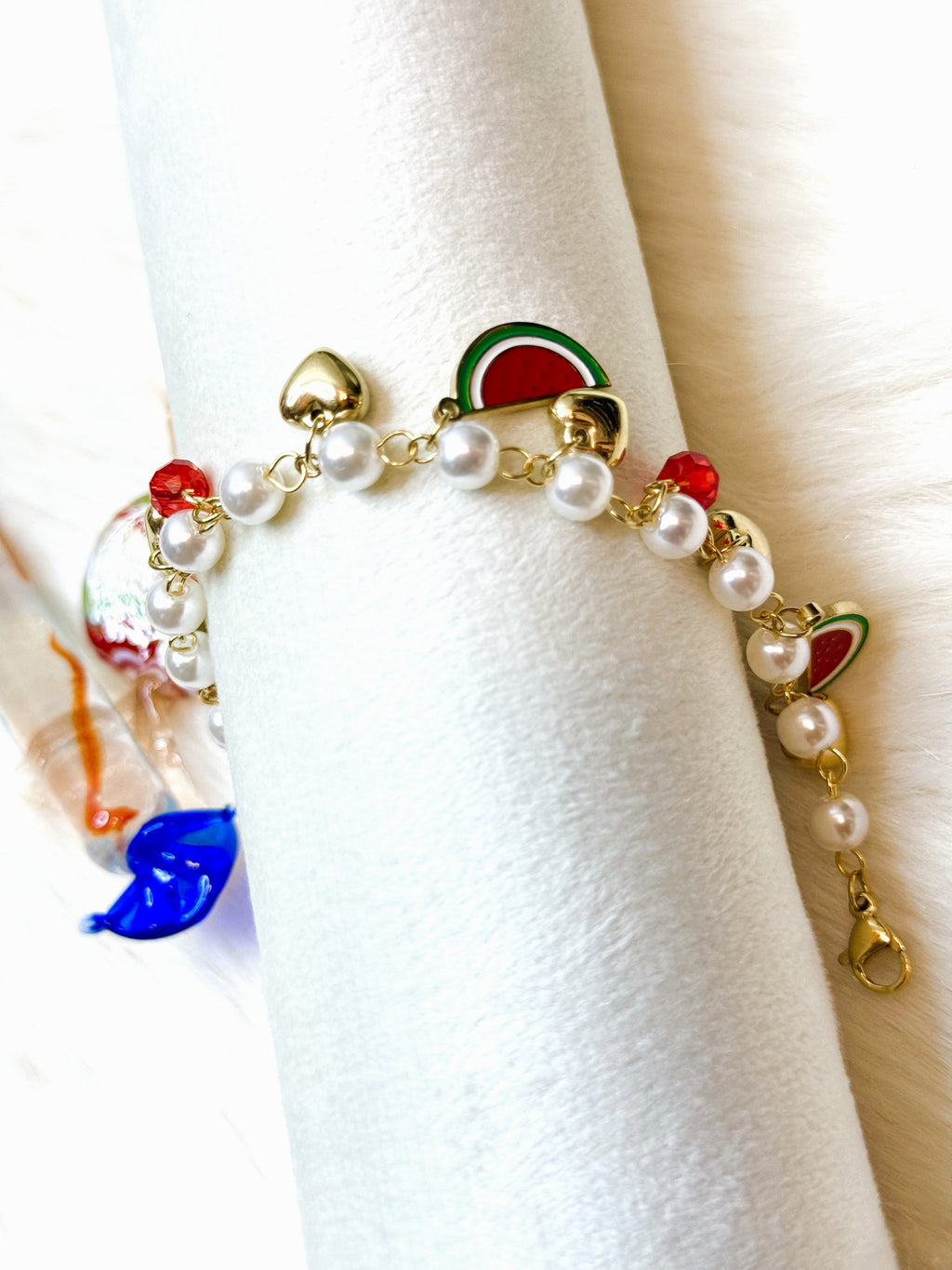 Bracelet Cœur Fraise Cerise Doré Acier Inoxydable