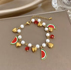 Bracelet Cœur Fraise Cerise Doré Acier Inoxydable